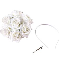 Fascinator Stirnband Haarspange Simulation Rose Blume Braut Haarband Floral Kopfschmuck Hochzeit Party Kopfbedeckung Blume Stirnband von antianzhizhuang