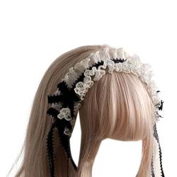 Gotische Stirnbänder für Frauen, Subkultur-Stirnband, Gothic-Stil, weiß, Kopfbedeckung, Cosplay, Dienstmädchen, Volant, Foto-Requisiten, Spitzen-Stirnbänder für Mädchen von antianzhizhuang