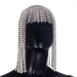 Lange Fransen-Kopfkette für Damen, Nachtclub, Party, Haarkette, Hut, Bühnenauftritte, GalaDinner-Kopfschmuck, glitzernde Kristall-Kopfbedeckung von antianzhizhuang