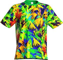 Palm Leaf UV-fluoreszierendes Neon-T-Shirt mit Schwarzlicht-Aufdruck - - Klein von aofmoka