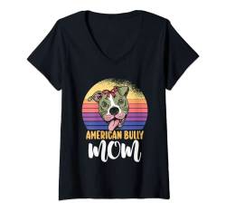 Damen Mama American Bully Mom Messy Bun Mother's day T-Shirt mit V-Ausschnitt von ap lucky designs for people