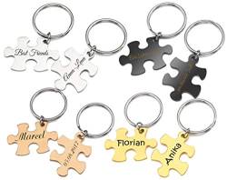 Puzzle Partner-Schlüsselanhänger mit Gravur nach Wunsch 2 Stück Set in 4 Farben (Schwarz) von aplusashop