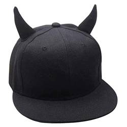 Horn Baseball Cap Baseball Cap Männer Frauen Baseball Cap Hörner Hip Hop Hut Baumwolle Punk Schnappkappe mit Hörnern für Jungen und Mädchen Schwarz von apofly