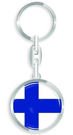 aprom Finnland Schlüsselanhänger + Sticker - WM EM Fussball - Metall-Keyholder mit 3D Effekt. Mit Auto PKW Aufkleber RD von aprom