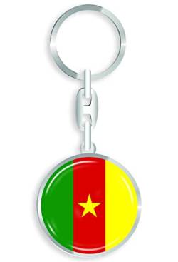 aprom Kamerun - Schlüsselanhänger RD - WM EM Fussball - Metall-Keyholder mit 3D Effekt. Mit Auto PKW Aufkleber von aprom