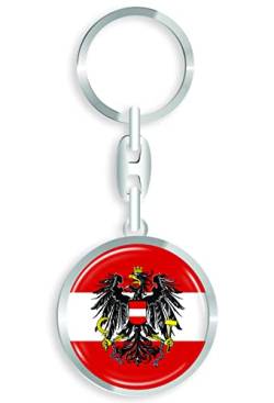 aprom Österreich - Schlüsselanhänger + Sticker - WM EM Fussball - Metall-Keyholder mit 3D Effekt. Mit Auto PKW Aufkleber RD von aprom
