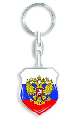 aprom Russland - Schlüsselanhänger + Sticker - WM EM Fussball - Metall-Keyholder mit 3D Doming Effekt. Mit Auto PKW Aufkleber WP von aprom