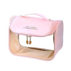 Tragbare Reise Kulturbeutel Make Up Tasche Transparenter Kulturbeutel Kosmetik Organizer GroßE KapazitäT LäSsige Aufbewahrungstasche FüR Frauen Und MäDchen Pu Leder Und PVC Material von apughize