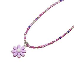 apughize Bohème-Halskette, handgewebt, Gänseblümchen, Sommer, Strand, Reisperlen, Blume, Halsband, geeignet für weibliche Bohemian-Halsketten für Frauen, Perlen, Choker, Modeschmuck von apughize