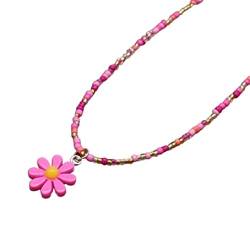 apughize Bohème-Halskette, handgewebt, Gänseblümchen, Sommer, Strand, Reisperlen, Blume, Halsband, geeignet für weibliche Bohemian-Halsketten für Frauen, Perlen, Choker, Modeschmuck von apughize