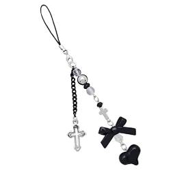 apughize Bow-Love Schlüsselanhänger mit Kristallen, Y2K-Perlen, Handy-Schlüsselband, Gitarren-Charm, Kreuz-Anhänger, Handykette, Anti-Verlust, für Frauen und Mädchen, Y2K-Schlüsselanhänger für von apughize