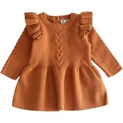 Baby Kleinkind Mädchen Kleid Langarm Strickpullover Winter Herbst Shirt Kleid Braune Rüsche 2-3 Jahre von aromm