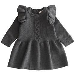 Baby Kleinkind Mädchen Kleid Langarm Strickpullover Winter Herbst Shirt Kleid Graue Rüsche 12-18 Monate von aromm