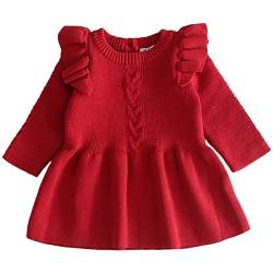 Baby Kleinkind Mädchen Kleid Langarm Strickpullover Winter Herbst Shirt Kleid Rot 3-6 Monate von aromm