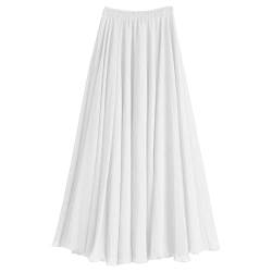 Damen A Linie Langer Rock Voll oder Knöchellang Elastischer Bund Plissierter Feen Chiffon Sommerrock Weiß,XXL von aromm