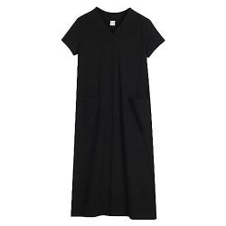 Damen Kurzarm T-Shirt Kleider mit Taschen Entspannt V-Ausschnitt Langes Kleid für Reise Schwarz,3XL von aromm