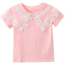 Kleinkind Mädchen Bluse Kurzarm Baumwolle Top Schule Einheitliche Shirt Rosa(140,7-8 Jahre) von aromm