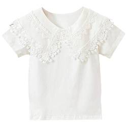 Kleinkind Mädchen Bluse Kurzarm Baumwolle Top Schule Einheitliche Shirt Weiß(130,6-7 Jahre) von aromm
