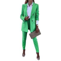 aromm 2 Stück Damen Arbeit Büro-Anzüge Elegent Langarm Reversblazer & Hose Bekleidungs-Set Grün, XL von aromm