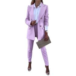 aromm 2 Stück Damen Arbeit Büro-Anzüge Elegent Langarm Reversblazer & Hose Bekleidungs-Set Rosa, XXL von aromm