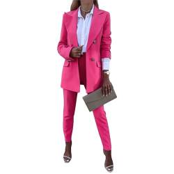 aromm 2 Stück Damen Arbeit Büro-Anzüge Elegent Langarm Reversblazer & Hose Bekleidungs-Set Rose, L von aromm