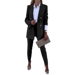 aromm 2 Stück Damen Arbeit Büro-Anzüge Elegent Langarm Reversblazer & Hose Bekleidungs-Set Schwarz, XL von aromm