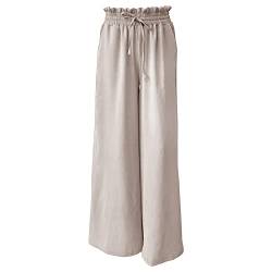 aromm Damen Breites Bein Palazzo Hose Elastische Band Freizeit Lange Hosen Aprikose,XL von aromm