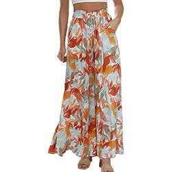 aromm Damen Breites Bein Palazzo Hose Elastische Band Freizeit Lange Hosen Mehrfarbig,L von aromm