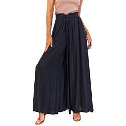 aromm Damen Breites Bein Palazzo Hose Elastische Band Freizeit Lange Hosen Schwarz,XL von aromm