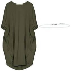aromm Damen T Shirts Rundhalsausschnitt Kleid Lose Einfach Lässig Übergröße Midi Longshirt mit Taschen Armee Grün,3XL von aromm