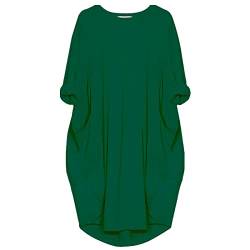 aromm Damen T Shirts Rundhalsausschnitt Kleid Lose Einfach Lässig Übergröße Midi Longshirt mit Taschen Grün,4XL von aromm