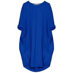 aromm Damen T Shirts Rundhalsausschnitt Kleid Lose Einfach Lässig Übergröße Midi Longshirt mit Taschen Königsblau,4XL von aromm