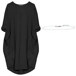 aromm Damen T Shirts Rundhalsausschnitt Kleid Lose Einfach Lässig Übergröße Midi Longshirt mit Taschen Schwarz,5XL von aromm