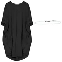 aromm Damen T Shirts Rundhalsausschnitt Kleid Lose Einfach Lässig Übergröße Midi Longshirt mit Taschen Schwarz,L von aromm