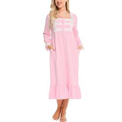 aromm Damen Weich Nachthemd Knopfleiste Viktorianisch Lange Ärmel Stillen Pyjama Rosa, M von aromm