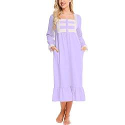 aromm Damen Weich Nachthemd Knopfleiste Viktorianisch Lange Ärmel Stillen Pyjama Violett, M von aromm