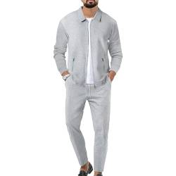 aromm Herren Waffel-Trainingsanzüge Langarm Voll Reißverschluss Jacke & Hose 2-teiliges Set Grau für Lässig Sport Arbeit, 3XL von aromm