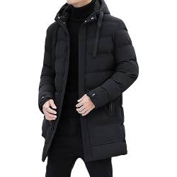 aromm Herren Winter Warme Jacke mit Kapuze Mittlere Länge Zip up Gesteppt Gepolsterte Puffermäntel Schwarz, 3XL von aromm