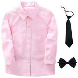 aromm Junge Kleid Hemd mit Fliege und Krawatte Lange Ärmel Solide Knopf unten Oxford Shirt Rosa,2-3 Jahre von aromm