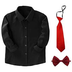 aromm Junge Kleid Hemd mit Fliege und Krawatte Lange Ärmel Solide Knopf unten Oxford Shirt Schwarz,11-12 Jahre von aromm