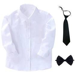 aromm Junge Kleid Hemd mit Fliege und Krawatte Lange Ärmel Solide Knopf unten Oxford Shirt Weiß,11-12 Jahre von aromm
