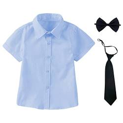 aromm Jungen Kleid Hemd mit Fliege und Krawatte Kurzarm Solide Knopf unten Oxford Shirt Blau,11-12 Jahre von aromm