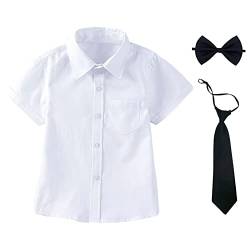 aromm Jungen Kleid Hemd mit Fliege und Krawatte Kurzarm Solide Knopf unten Oxford Shirt Weiß,13-14 Jahre von aromm