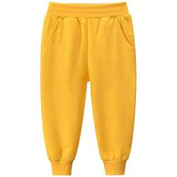 aromm Jungs Baumwolle Sport Jogger Elastischer Bund Kinder Zwanglos Spielen Lange Jogginghose Hose Gelb, 120 von aromm