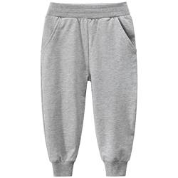 aromm Jungs Baumwolle Sport Jogger Elastischer Bund Kinder Zwanglos Spielen Lange Jogginghose Hose Grau, 120 von aromm