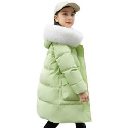 aromm Mädchen Winter Daunenmantel Pelz Kapuze Mittellang Warme Puffer Jacke Oberbekleidung Grün, 160 von aromm