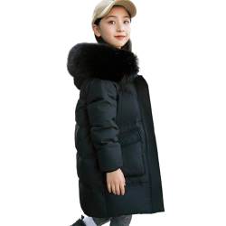 aromm Mädchen Winter Daunenmantel Pelz Kapuze Mittellang Warme Puffer Jacke Oberbekleidung Schwarz, 120 von aromm