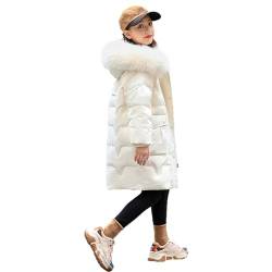 aromm Mädchen Winter Daunenmantel Pelz Kapuze Mittellang Warme Puffer Jacke Oberbekleidung Weiß, 160 von aromm