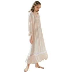 aromm Voller Länge Victorian Nachthemd für Damen Baumwolle Lange Ärmel Stretch Schlafanzug Rosa Mit Spitze Dekor, M von aromm