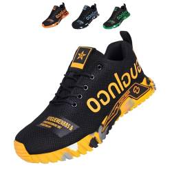 Sicherheitsschuhe Herren Arbeitsschuhe S3 Damen Leichte Breite füße Stahlkappenschuhe Rutschfeste Sportlich Arbeitsk Schutzschuhe Stahlkappe Sneaker Männer Arbeits & Berufsschuhe (Yellow, 45EU) von artSew